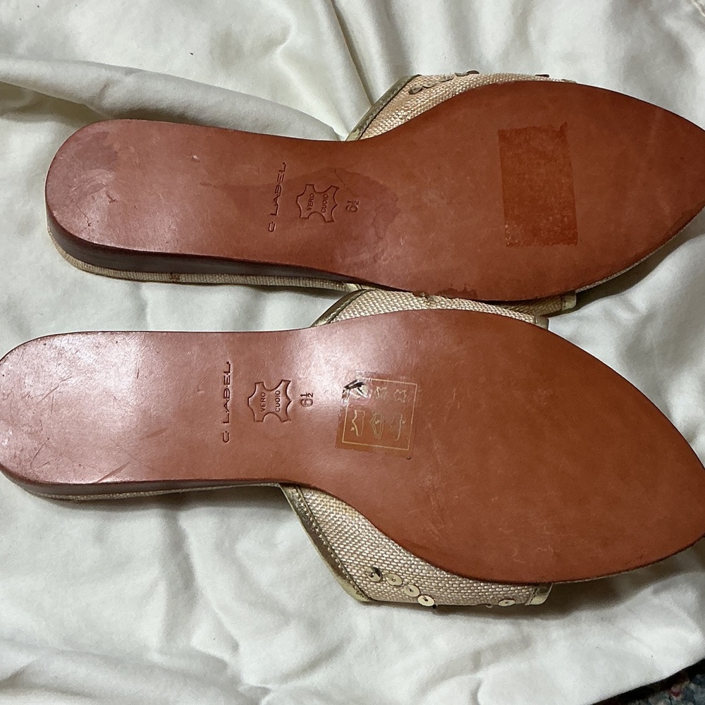 C Label Gold Sequin Slide Sandals Size 6.5 Pointed Toe Slip On - Picture 3 of 3